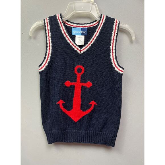 Good Lads Anchor sweater vest Boys size 4 Navy/Red - Picture 1 of 5
